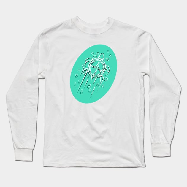 Swimming Turtle - Drop Shadow Long Sleeve T-Shirt by sketchtodigital